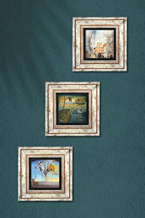 Salvador Dalí Taş Duvar Tablosu Çerçeveli Duvar Dekoru 3 Parça Tablo Seti Wall Art