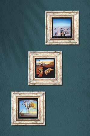 Salvador Dalí Taş Duvar Tablosu Çerçeveli Duvar Dekoru 3 Parça Tablo Seti Wall Art