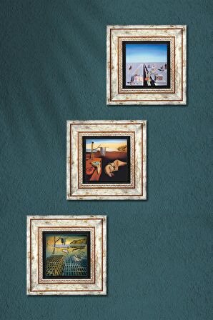 Salvador Dalí Taş Duvar Tablosu Çerçeveli Duvar Dekoru 3 Parça Tablo Seti Wall Art
