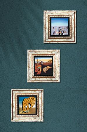 Dalí Belleğin Azmi, Arzunun Gizemi, Baharın İlk Günleri Taş Duvar Tablosu Çerçeveli Duvar Dekoru 3 Parça Tablo Seti Wall Art