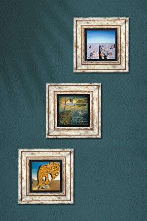 Salvador Dalí Taş Duvar Tablosu Çerçeveli Duvar Dekoru 3 Parça Tablo Seti Wall Art