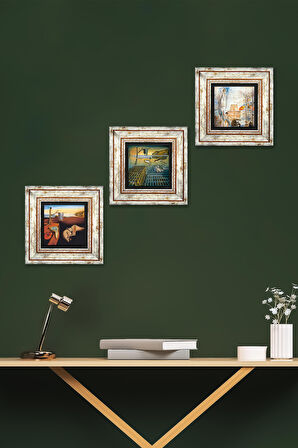 Salvador Dalí Taş Duvar Tablosu Çerçeveli Duvar Dekoru 3 Parça Tablo Seti Wall Art