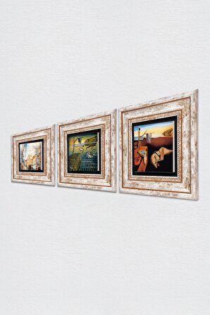 Salvador Dalí Taş Duvar Tablosu Çerçeveli Duvar Dekoru 3 Parça Tablo Seti Wall Art