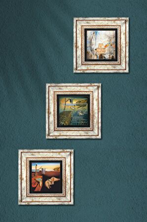 Salvador Dalí Taş Duvar Tablosu Çerçeveli Duvar Dekoru 3 Parça Tablo Seti Wall Art