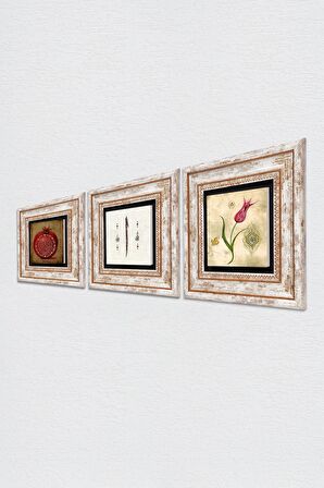 Lale Ebru Sanatı, Elif, Bereket Duası Taş Duvar Tablosu Çerçeveli Duvar Dekoru 3 Parça Tablo Seti Wall Art