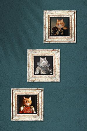 Patili Ekselanslar Taş Duvar Tablosu Çerçeveli Duvar Dekoru 3 Parça Tablo Seti Wall Art