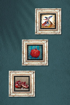 Semazen, Nar Taş Duvar Tablosu Çerçeveli Duvar Dekoru 3 Parça Tablo Seti Wall Art