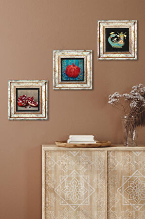 Şahmeran, Nar Taş Duvar Tablosu Çerçeveli Duvar Dekoru 3 Parça Tablo Seti Wall Art