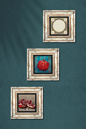 Hilye-i Şerif, Nar Taş Duvar Tablosu Çerçeveli Duvar Dekoru 3 Parça Tablo Seti Wall Art