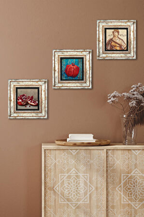 Soteria Mozaiği, Nar Taş Duvar Tablosu Çerçeveli Duvar Dekoru 3 Parça Tablo Seti Wall Art