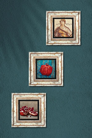 Soteria Mozaiği, Nar Taş Duvar Tablosu Çerçeveli Duvar Dekoru 3 Parça Tablo Seti Wall Art