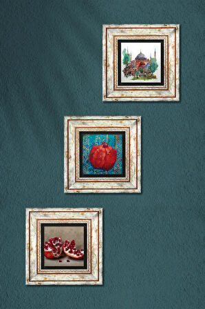 İstanbul Ayasofya, Nar Taş Duvar Tablosu Çerçeveli Duvar Dekoru 3 Parça Tablo Seti Wall Art