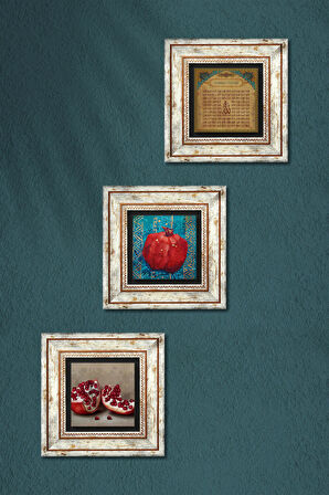 Esma'ül Hüsna, Nar Taş Duvar Tablosu Çerçeveli Duvar Dekoru 3 Parça Tablo Seti Wall Art