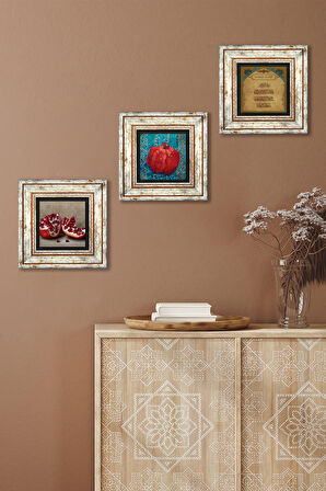 Nazar Duası, Nar Taş Duvar Tablosu Çerçeveli Duvar Dekoru 3 Parça Tablo Seti Wall Art