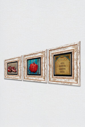 Nazar Duası, Nar Taş Duvar Tablosu Çerçeveli Duvar Dekoru 3 Parça Tablo Seti Wall Art