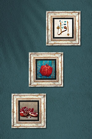 İlk Ayet 'Oku', Nar Taş Duvar Tablosu Çerçeveli Duvar Dekoru 3 Parça Tablo Seti Wall Art