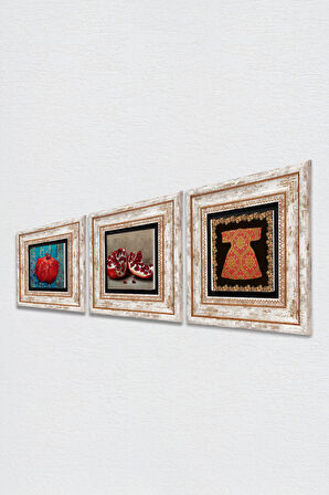 Hırka-i Şerif, Nar Taş Duvar Tablosu Çerçeveli Duvar Dekoru 3 Parça Tablo Seti Wall Art