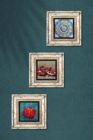 Mandala, Nar Taş Duvar Tablosu Çerçeveli Duvar Dekoru 3 Parça Tablo Seti Wall Art