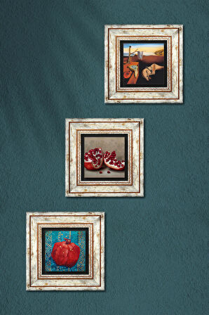 Salvador Dalí Belleğin Azmi, Nar Taş Duvar Tablosu Çerçeveli Duvar Dekoru 3 Parça Tablo Seti Wall Art