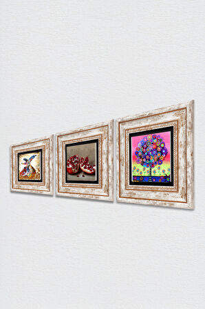 Karla Gerard Hayat Ağacı, Semazen, Nar Taş Duvar Tablosu Çerçeveli Duvar Dekoru 3 Parça Tablo Seti Wall Art