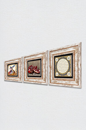 Hilye-i Şerif, Semazen, Nar Taş Duvar Tablosu Çerçeveli Duvar Dekoru 3 Parça Tablo Seti Wall Art