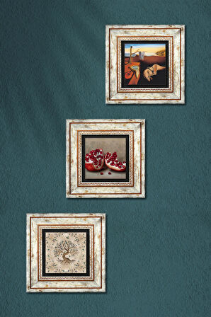 Salvador Dalí Belleğin Azmi, Hayat Ağacı, Nar Taş Duvar Tablosu Çerçeveli Duvar Dekoru 3 Parça Tablo Seti Wall Art