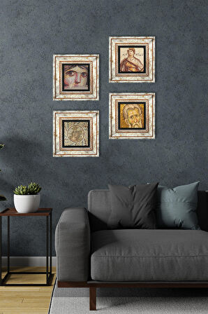 Çingene Kızı, Soteria, Mozaik Serisi Taş Duvar Tablosu Çerçeveli Duvar Dekoru 4 Parça Tablo Seti Wall Art
