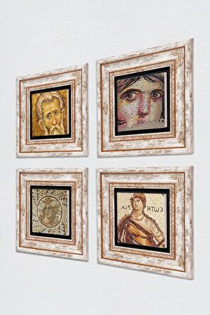 Çingene Kızı, Soteria, Mozaik Serisi Taş Duvar Tablosu Çerçeveli Duvar Dekoru 4 Parça Tablo Seti Wall Art