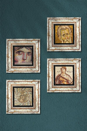 Çingene Kızı, Soteria, Mozaik Serisi Taş Duvar Tablosu Çerçeveli Duvar Dekoru 4 Parça Tablo Seti Wall Art