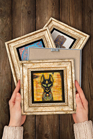 Antik Mısır Taş Duvar Tablosu Çerçeveli Duvar Dekoru 4 Parça Tablo Seti Wall Art