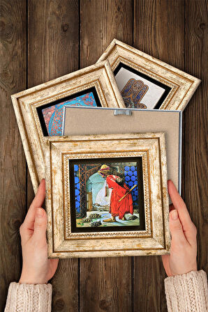 Kaplumbağa Terbiyecisi, İki Müzisyen Kız, Halı Tüccarı, Satranç Taş Duvar Tablosu Çerçeveli Duvar Dekoru 4 Parça Tablo Seti Wall Art