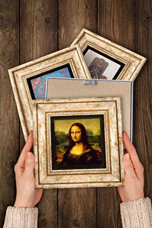 Leonardo da Vinci Taş Duvar Tablosu Çerçeveli Duvar Dekoru 4 Parça Tablo Seti Wall Art