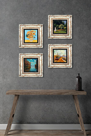 Van Gogh, Claude Monet Taş Duvar Tablosu Çerçeveli Duvar Dekoru 4 Parça Tablo Seti Wall Art