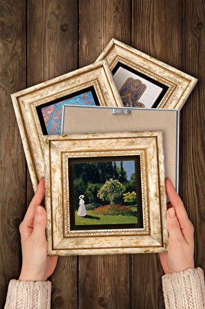 Van Gogh, Claude Monet Taş Duvar Tablosu Çerçeveli Duvar Dekoru 4 Parça Tablo Seti Wall Art