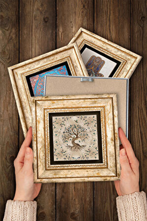 Hayat Ağacı, Nar Ağacı, Nar Taş Duvar Tablosu Çerçeveli Duvar Dekoru 4 Parça Tablo Seti Wall Art