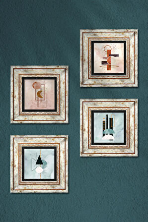 Minimalist Soyut Taş Duvar Tablosu Çerçeveli Duvar Dekoru 4 Parça Tablo Seti Wall Art