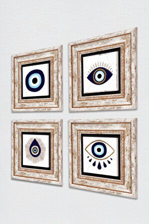 Nazar Taş Duvar Tablosu Çerçeveli Duvar Dekoru 4 Parça Tablo Seti Wall Art