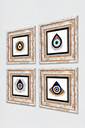 Nazar Taş Duvar Tablosu Çerçeveli Duvar Dekoru 4 Parça Tablo Seti Wall Art