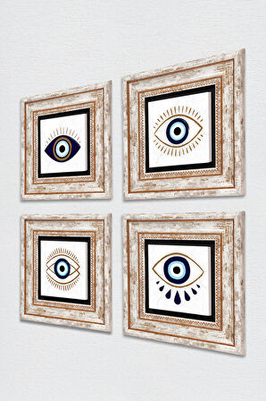 Nazar Taş Duvar Tablosu Çerçeveli Duvar Dekoru 4 Parça Tablo Seti Wall Art