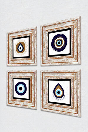 Nazar Taş Duvar Tablosu Çerçeveli Duvar Dekoru 4 Parça Tablo Seti Wall Art
