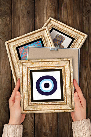 Nazar Taş Duvar Tablosu Çerçeveli Duvar Dekoru 4 Parça Tablo Seti Wall Art