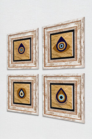 Nazar Taş Duvar Tablosu Çerçeveli Duvar Dekoru 4 Parça Tablo Seti Wall Art