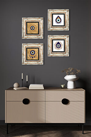 Nazar Taş Duvar Tablosu Çerçeveli Duvar Dekoru 4 Parça Tablo Seti Wall Art