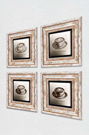 Kahve Taş Duvar Tablosu Çerçeveli Duvar Dekoru 4 Parça Tablo Seti Wall Art