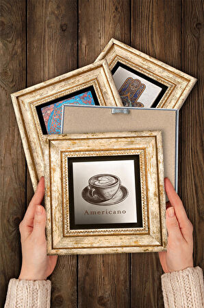 Kahve Taş Duvar Tablosu Çerçeveli Duvar Dekoru 4 Parça Tablo Seti Wall Art