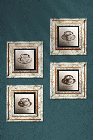 Kahve Taş Duvar Tablosu Çerçeveli Duvar Dekoru 4 Parça Tablo Seti Wall Art