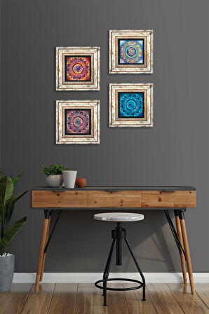 Mandala Taş Duvar Tablosu Çerçeveli Duvar Dekoru 4 Parça Tablo Seti Wall Art