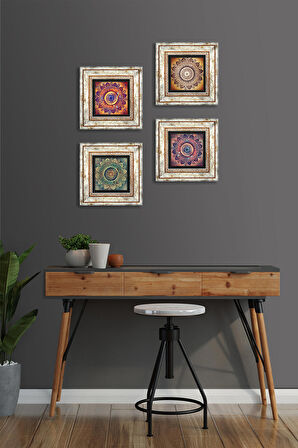 Mandala Taş Duvar Tablosu Çerçeveli Duvar Dekoru 4 Parça Tablo Seti Wall Art