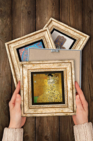 Van Gogh, Gustav Klimt, Claude Monet, Çığlık Taş Duvar Tablosu Çerçeveli Duvar Dekoru 4 Parça Tablo Seti Wall Art