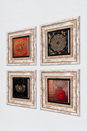 Horus'un Gözü, Sri Yantra, Nar Taş Duvar Tablosu Çerçeveli Duvar Dekoru 4 Parça Tablo Seti Wall Art